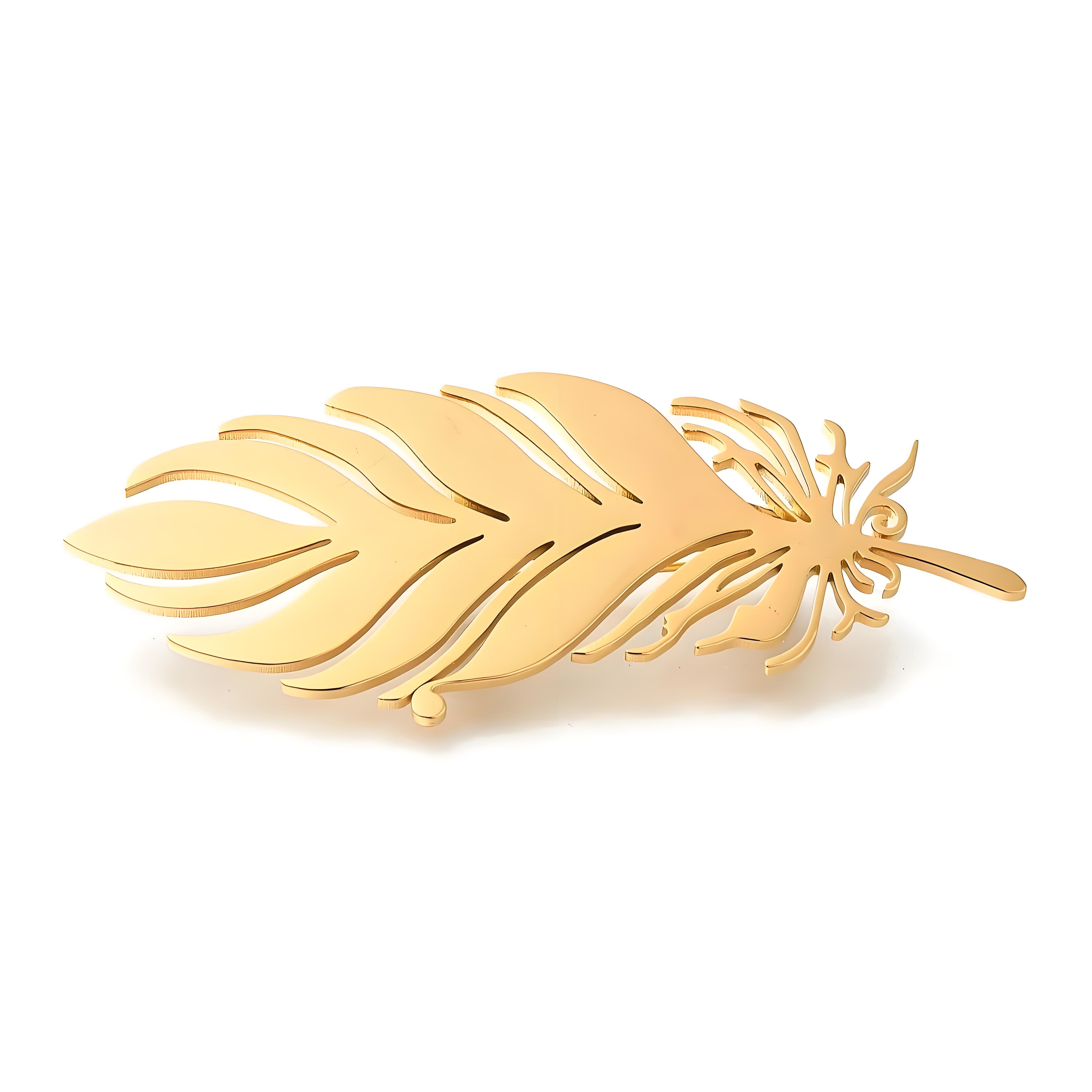 Brooch Pin Gold - Broche plume plaquée or, épingle à